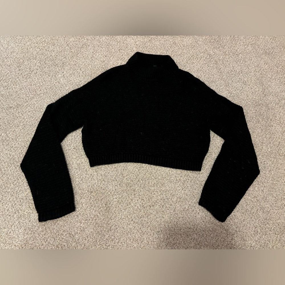 Express Black High Neck Cropped Knit Sweater